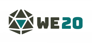 Logo von WE20 mit stilisiertem Würfel links neben dem Schriftzug WE20