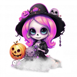 Clawdeens Logo, modifizierte Hallodeen-Variante mit Nebel, Kürbis und Skelettpüppchen